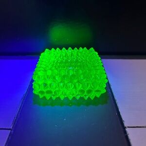 Vaseline Glass Hobnail Square Salt Dip Dish- Vibrant Uranium glow